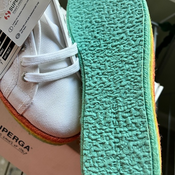 Superga 2790 White with rainbow trim platform shoe - Picture 4 of 9